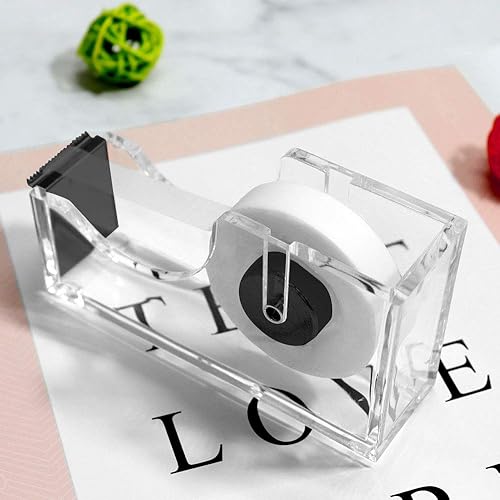 Miniatura 5 de Organizador de escritorio de acrílico negro transparente para suministros de oficina, dispensador de cinta, bandeja de notas adhesivas, dispensador