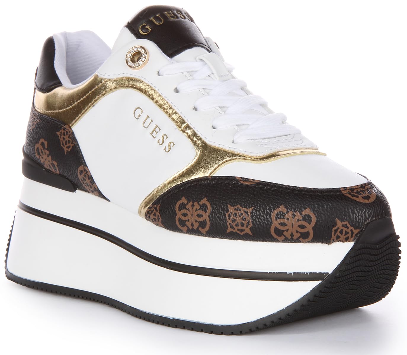 GUESS Scarpe Donna Sneaker camrio Platform White/Brown multilogo D25GU10 FL7CMRFAL12