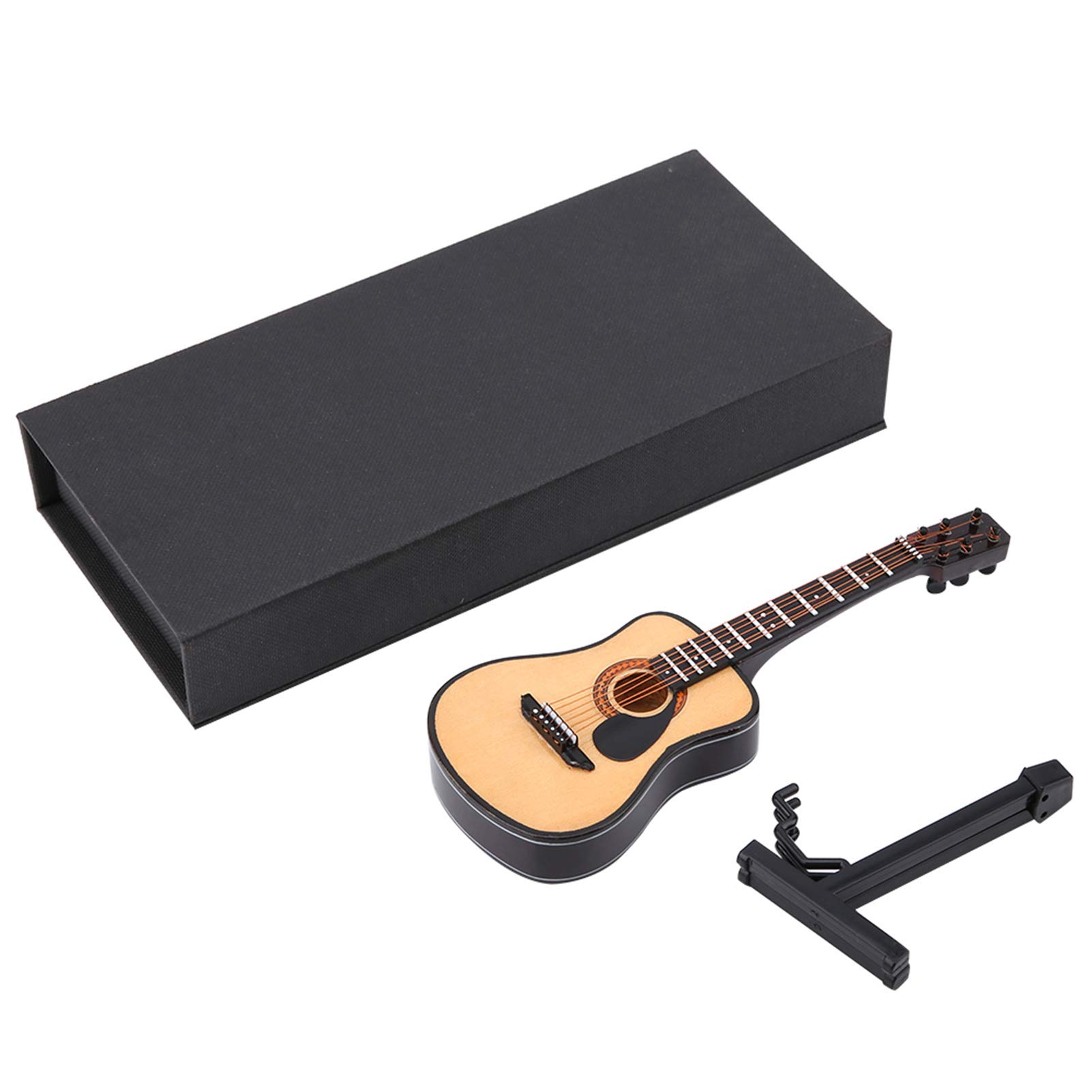 Cyrank Guitar Model Ornament, Wooden Musical Instrument Model Guitar Display Ornament with Stand and Box Miniature Musical Replica Decoration(16cm)