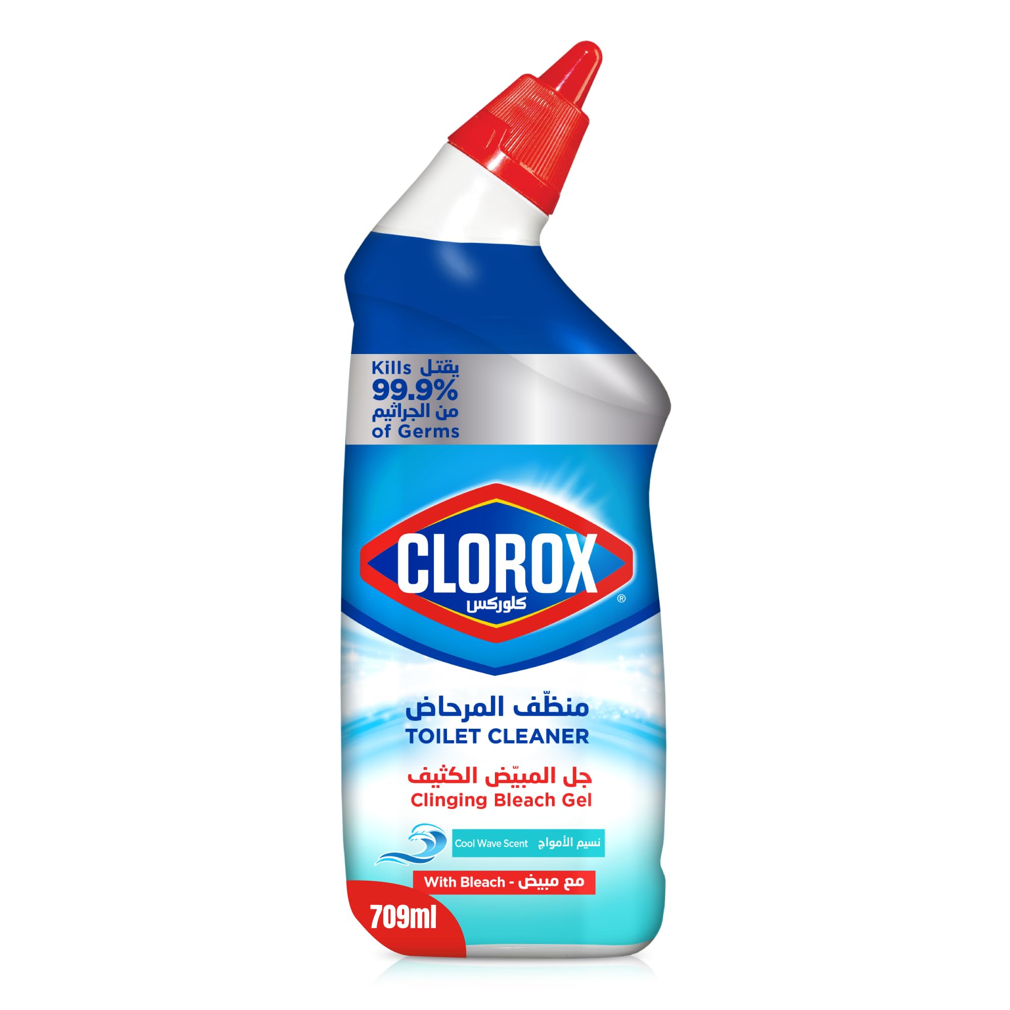 Toilet Cleaner Clinging Bleach Gel, 709ml, Cool Wave Scent, Kills 99.9% of Germs, with Bleach