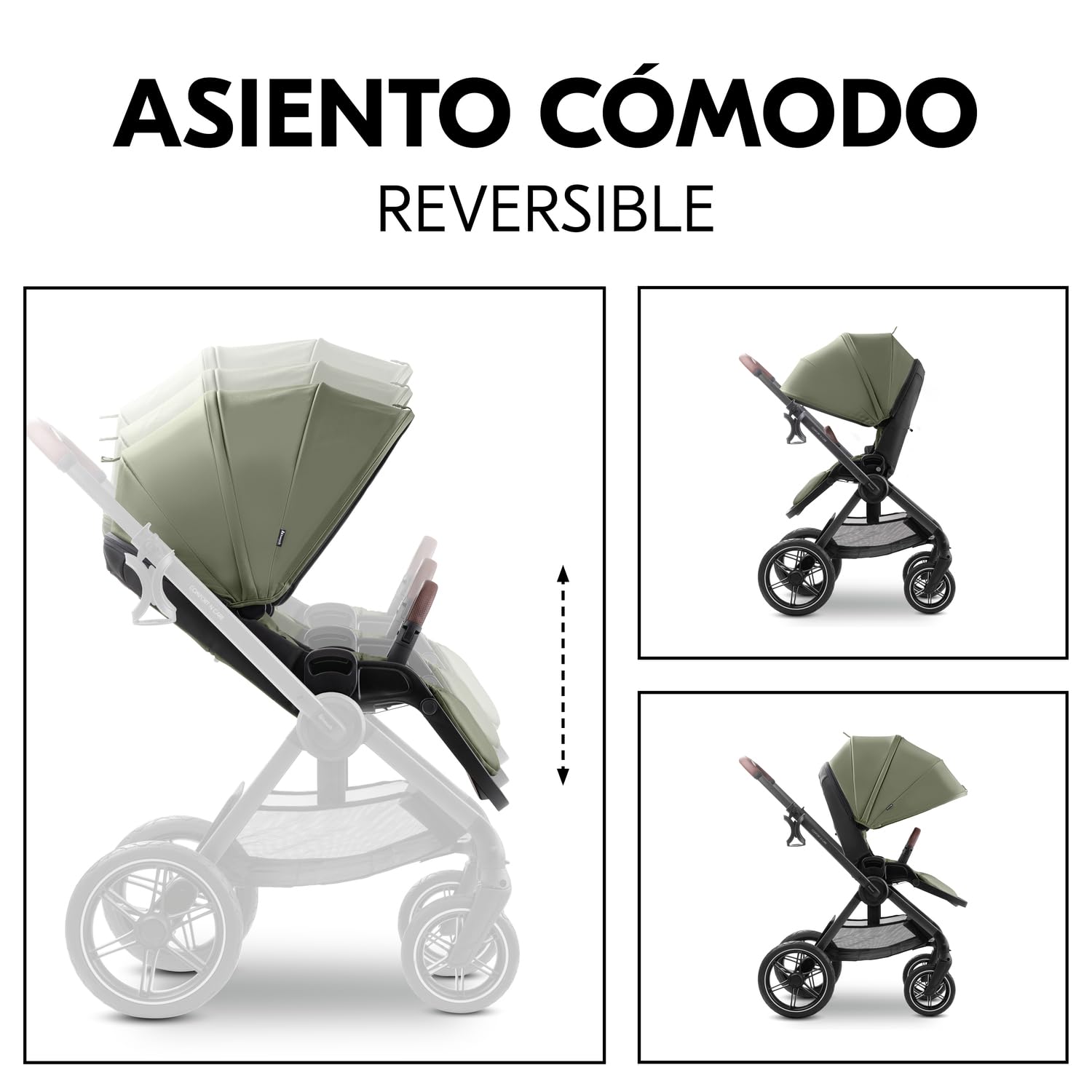 hauck Comfort N Care Set Cochecito 2in1 | Carrito Bebé desde Nacimiento hasta 22 kg - Capazo XL - Ruedas de Goma con Suspensión - Silla de Paseo Ligera Reversible y Reclinable - con Adaptador - Oliva