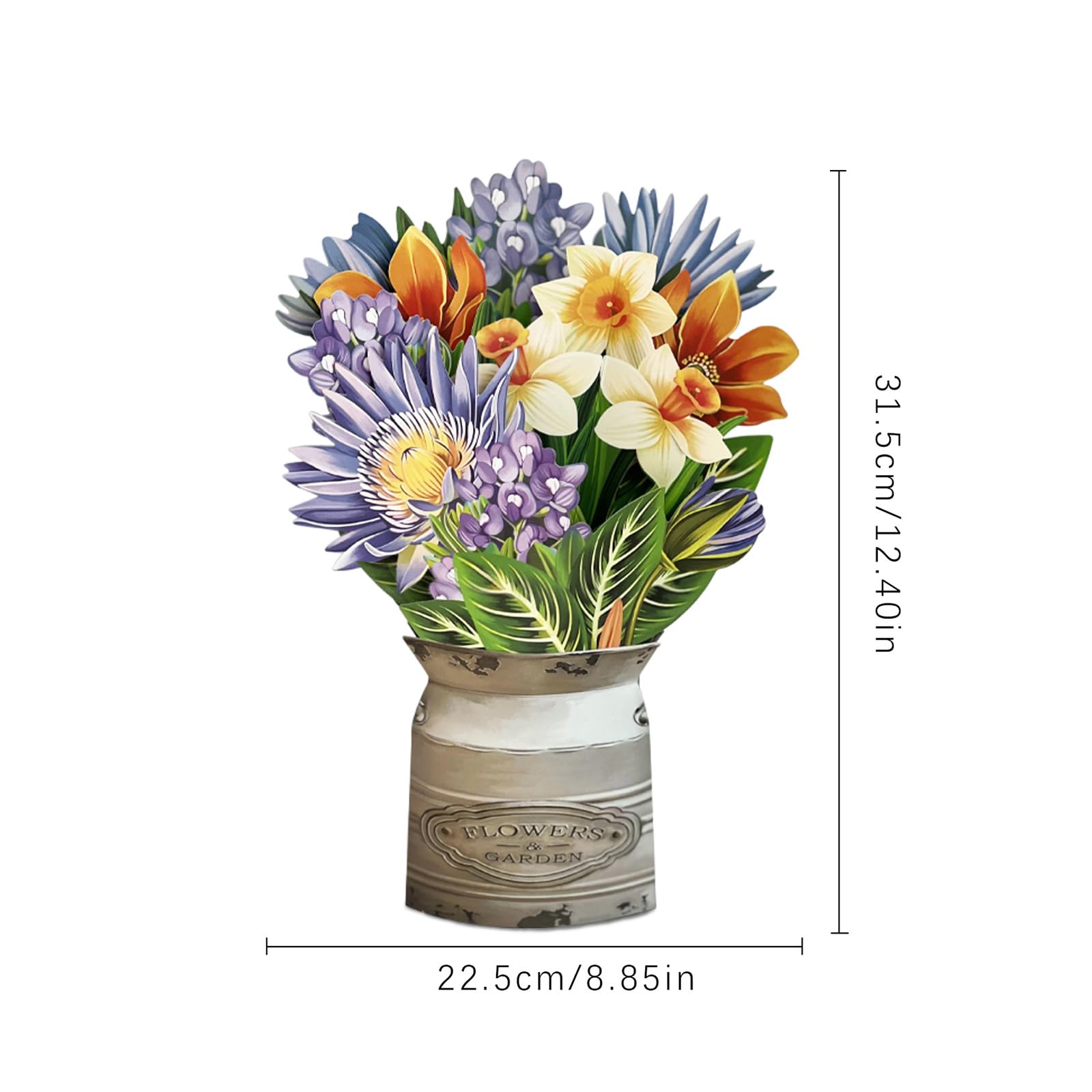 3D Pop-Up Greeting Card, Real Size Bouquet Of 12 Talents Artificial Flowers, With Note Card And Envelope. It's Highly Designed Decoration For Home (Dahlia