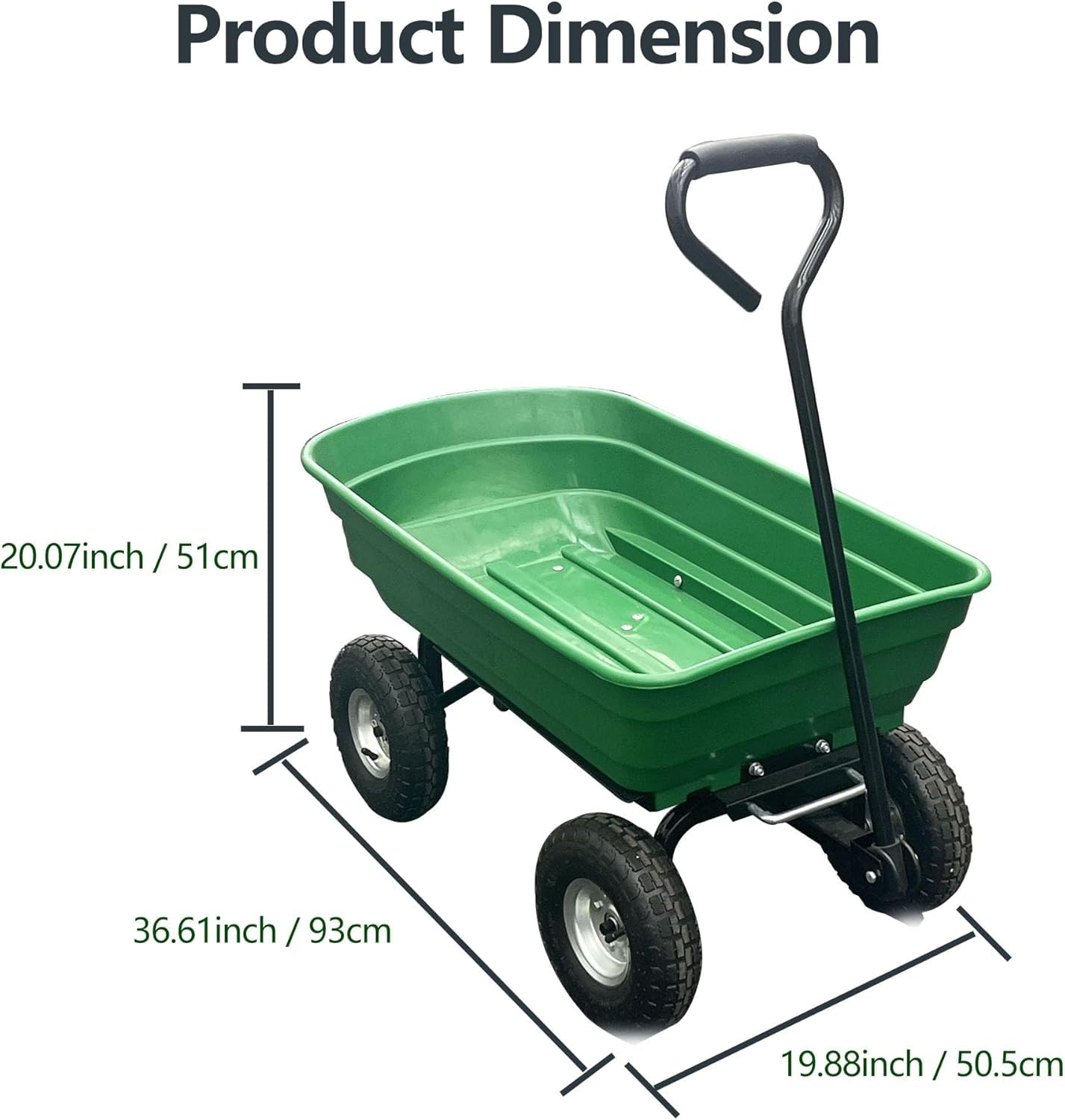 GarveeLife Carriola fino a 272 kg, carriola da giardino, 4 pneumatici con cerchione in metallo, carrello multifunzione per il trasporto, vasca in plastica