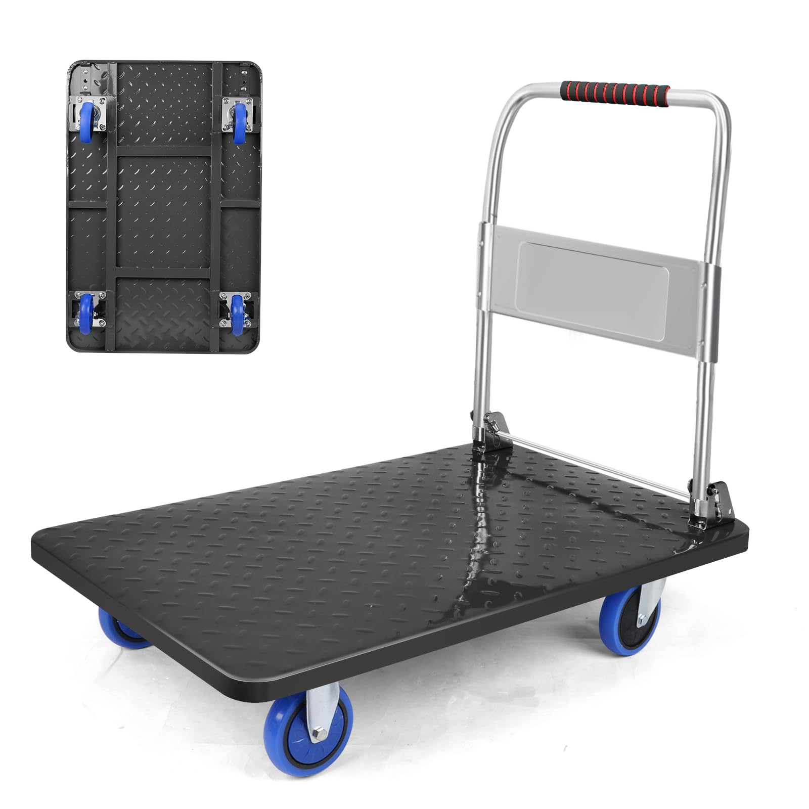 Photo 1 of Folding Dolly Cart with Wheels Collapsible - 2000lbs Alloy Steel Portable Foldable Moving Push Utility Flat Hand Trucks, Heavy Duty Trolley Dolley with 360 Degree Swivel Wheels