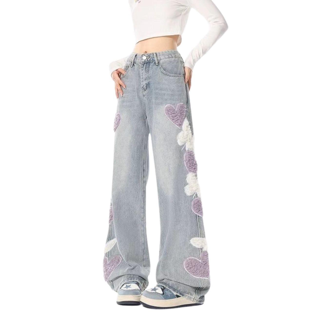 Baggy Pants for Women Girls Cute Jeans Y2k Pants Star Straight Leg Streetwear Clothing