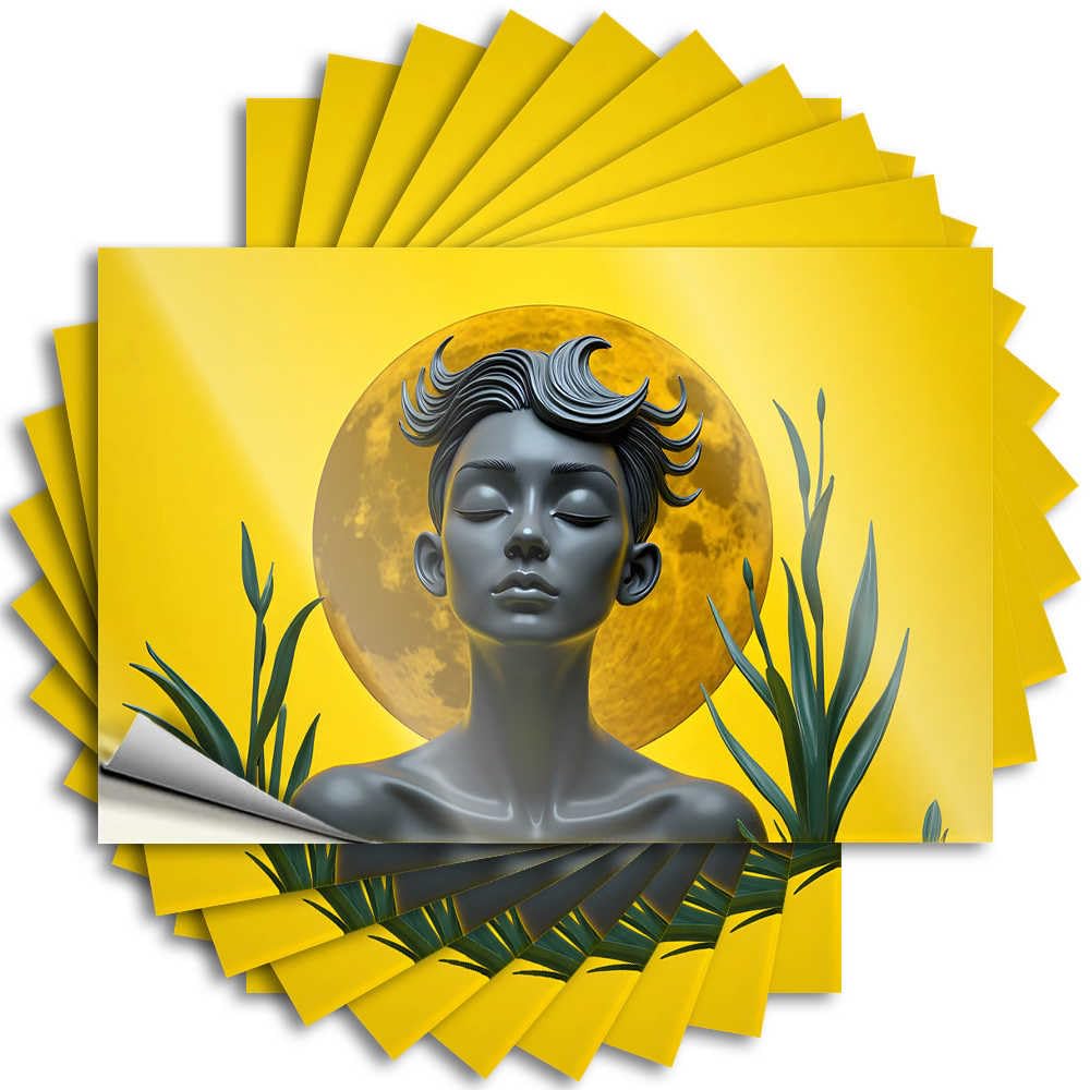 Fzfn Colour Lettering Sticker Dorm Room Accessories Teens Spring Helmet Serene Statue Against A Golden Moonlit Background - Scratch Resistant Stickers(8X12cm)