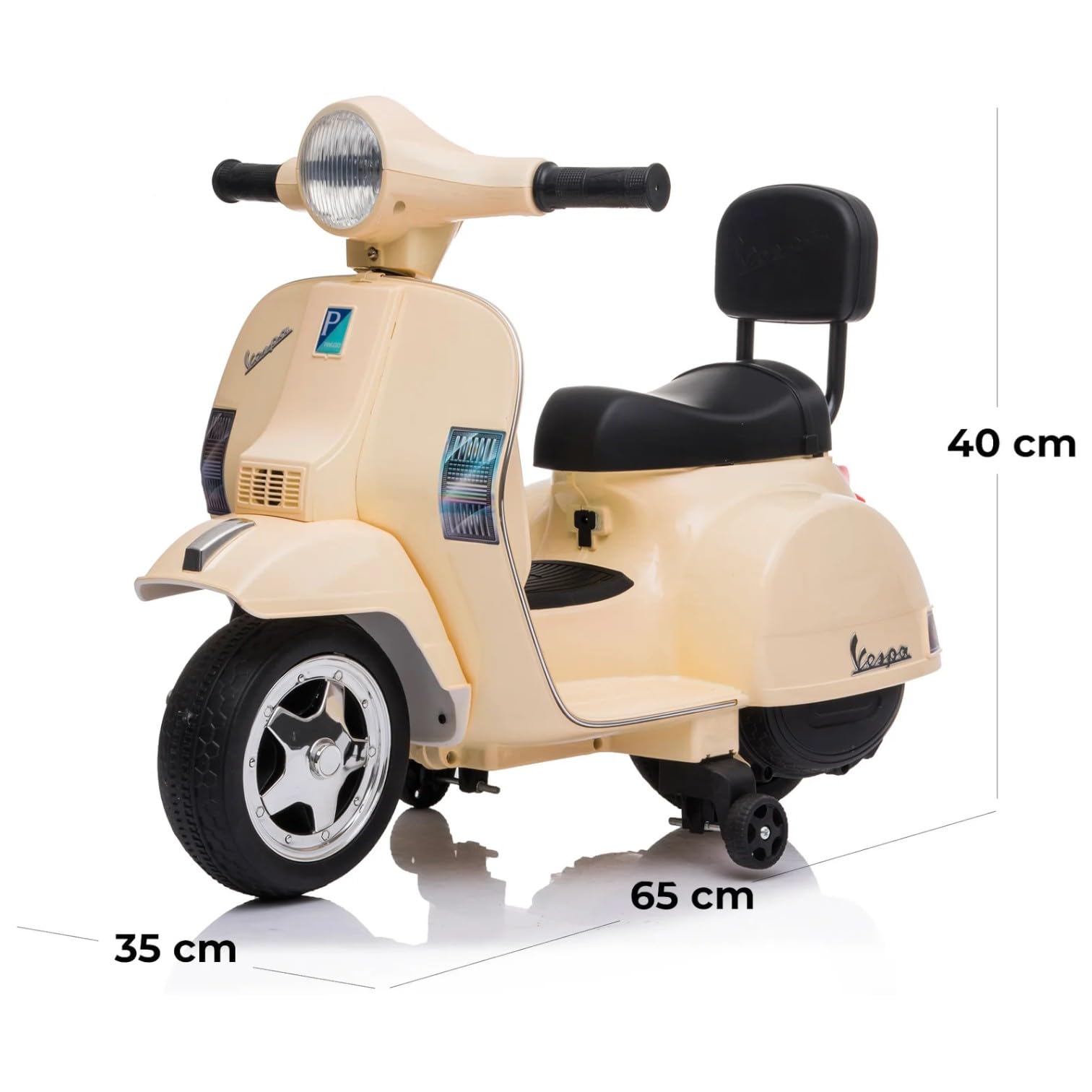 Vespa Elettrica per Bambini - Sicura e Divertente, Motocicletta Giocattolo con Acceleratore a Pedale, Luci e Suoni, Batteria Ricaricabile 6V e Caricabatteria Incluso, Funzione Avanti/Indietro (Crema)