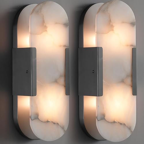 Miniatura 1 de Juego de dos apliques de pared, lámpara de pared de alabastro, accesorios de tocador negro mate para baño, lámpara de pared moderna de mesita de