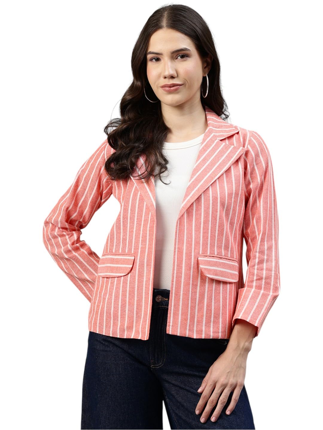 cottinfab Striped Single-Breasted Cotton Blazer-picture-28