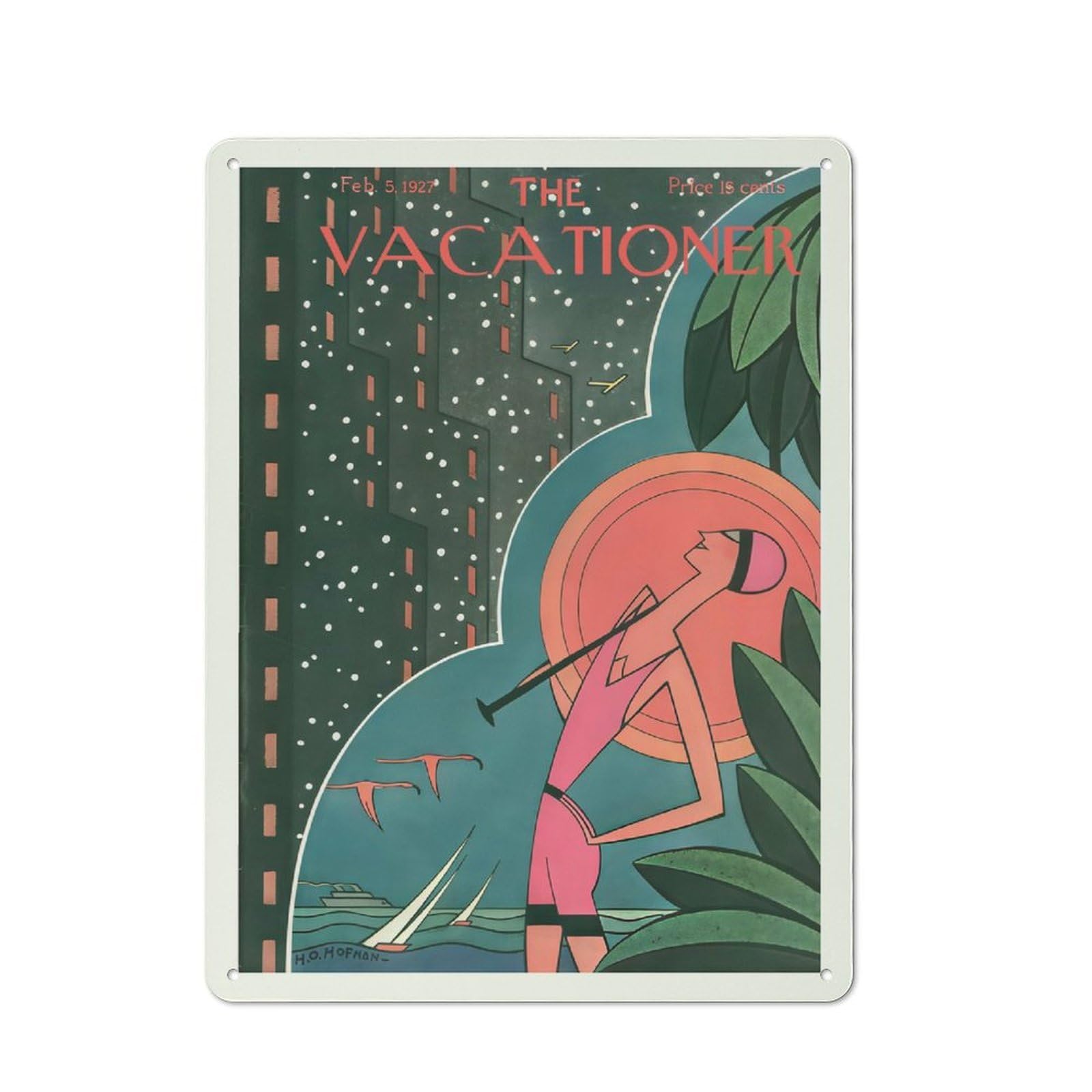 Junmoney Style-11 Metal Plaque 40X30cm With The Vacationer Summer Escape Cover For Hallway Wall, Rustic Decor, A Metal Wall Feature For Hallways And Entrance Areas