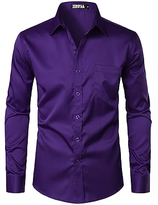 ZEROYAA Men's Urban Stylish Casual Business Slim Fit Long Sleeve Button Up Dress Shirt with Pocket