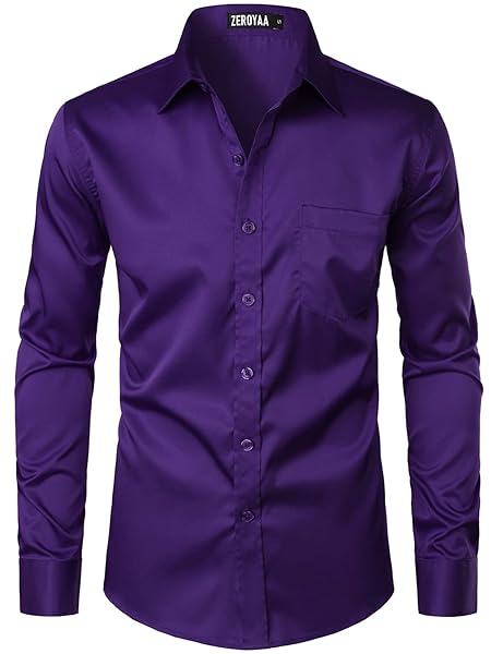 ZEROYAA Men's Urban Stylish Casual Business Slim Fit Long Sleeve Button Up Dress Shirt with Pocket