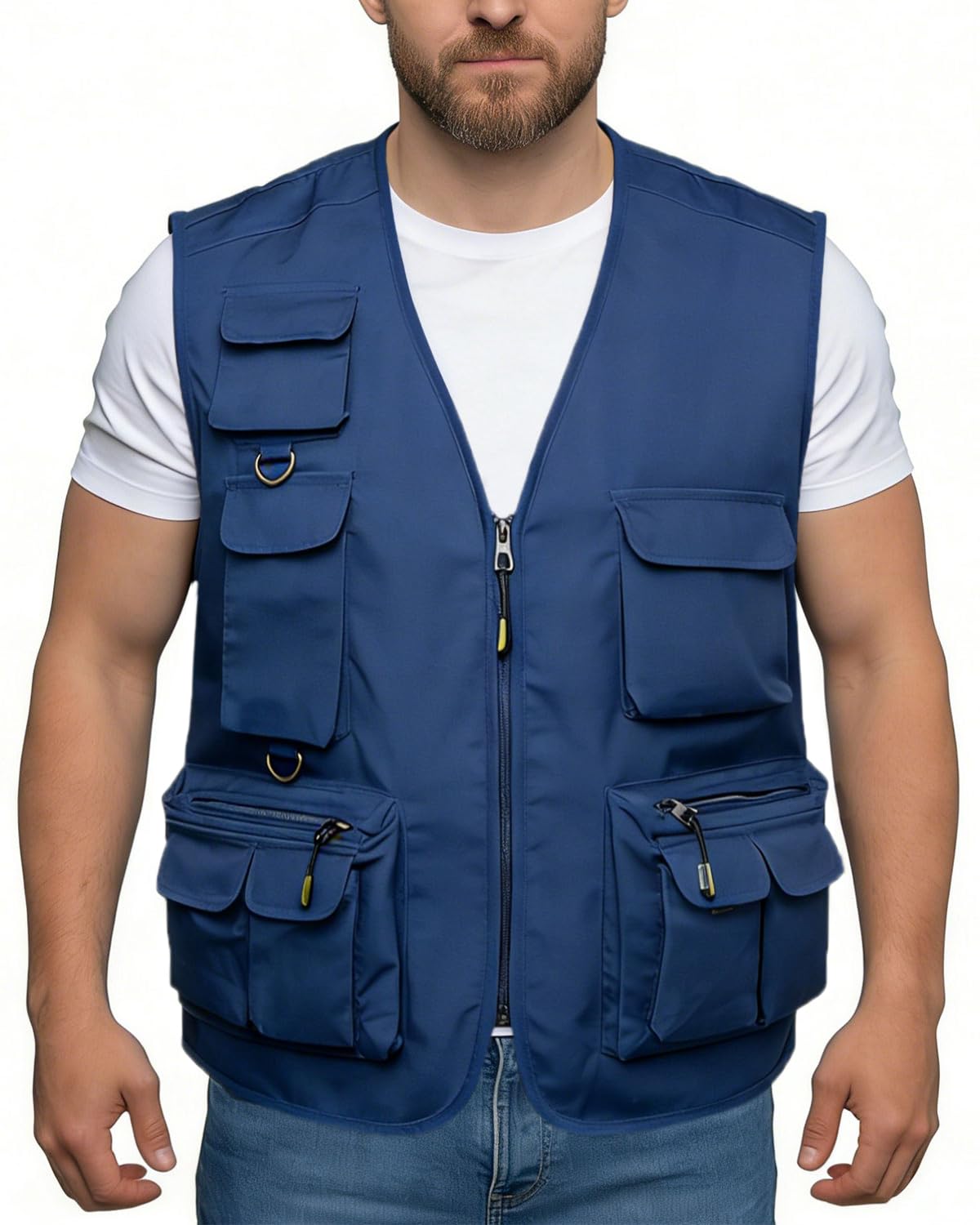 Gilet de Pêche Homme Multi Poches Photographe Gilet de Chasse Reporter Veste d'été Sans Manche Travail