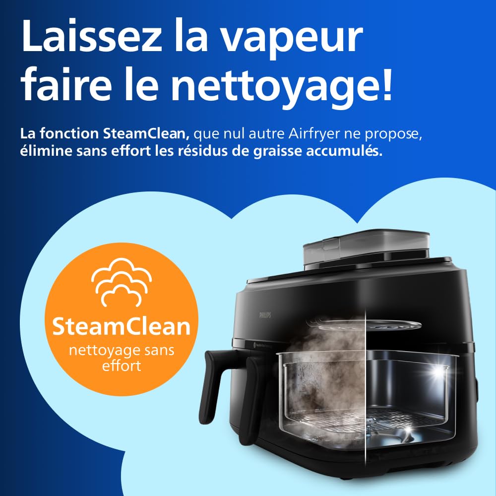 Philips Airfryer Série 5000 - Air Fryer double panier avec cuisson vapeur, 9L, RapidAir, 19 modes de cuisson, jusqu'à 90% de matières grasses en moins, AirSteam, nettoyage vapeur, HomeID (NA550/00)
