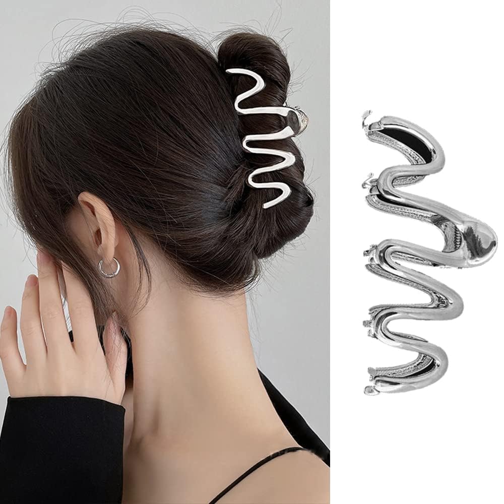 Metal Hair Clips, Sliver Hair Claw Clips for Thick Hair And Long Hair, Irregular Wave Design Non-slip Hair Clips Trendy Simple Hair Accessories for Women Hair Styling Jaw Clips