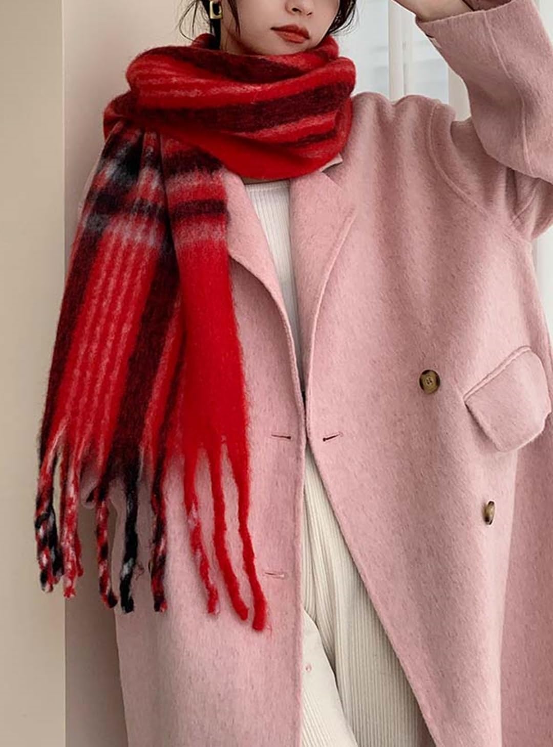 Wander Agio Winter Women Warm Scarf Long Shawl Large Scarves Cold Weather Thicker Blanket Wrap Colour Plaid Stripe - Image 2