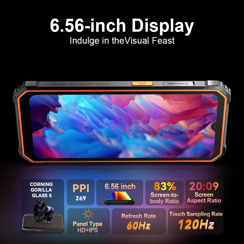 Blackview BV4800 Pro Móvil Irrompible, 12GB RAM + 128GB ROM/TF 1TB, 5180mAh | Pantalla 6.56" HD+ 60Hz, Cámara 16MP, Móvil Rugerizado IP68/IP69K, Dual SIM 4G, WiFi 5, GPS, NFC, OTG, Negro