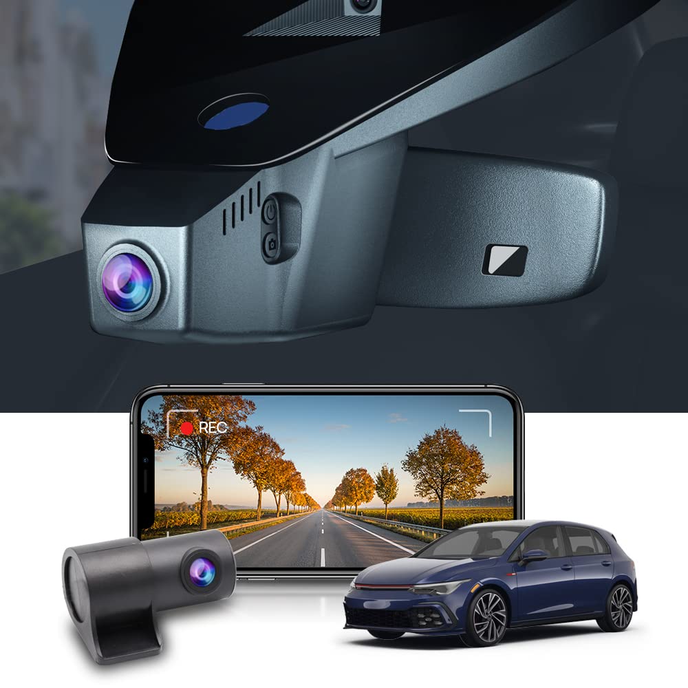 Fitcamx Front 2160P+Rear 1080P Dash Cam Adapts for Volkswagen Golf GTI, Golf R 2015-2024 & Golf (Model B), OEM Look, Dual HD Video, Loop Recording, WiFi & APP, Parking Mode, Easy to Set, 128GB Card
