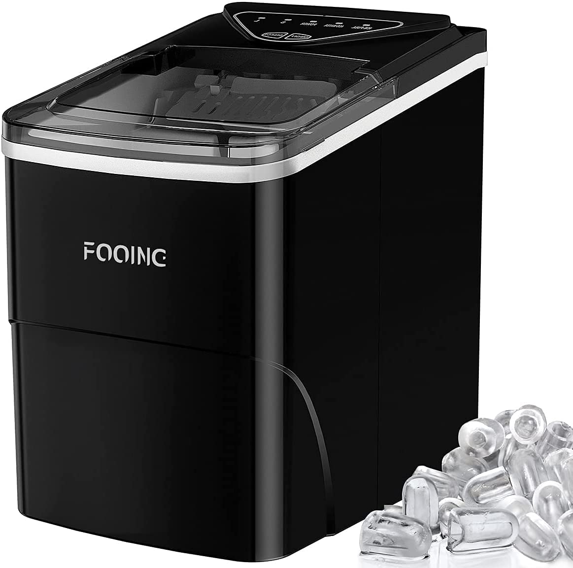 Ice Makers Countertop, 9 Cubes Ready in 6 Mins, 26lbs/24Hrs Ice Cube Maker, Self-Cleaning Portable Ice Machine with Ice Scoop and Basket, 2 Sizes of Bullet Ice for Home Kitchen Office Bar Party(Black)