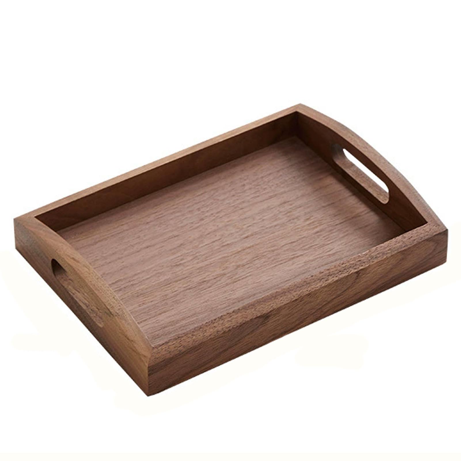Taca do serwowania z drewna, prostokątna taca do serwowania z uchwytami, taca śniadaniowa, taca do serwowania posiłków z podniesionymi krawędziami (Rectangle/40x25x4.5cm)