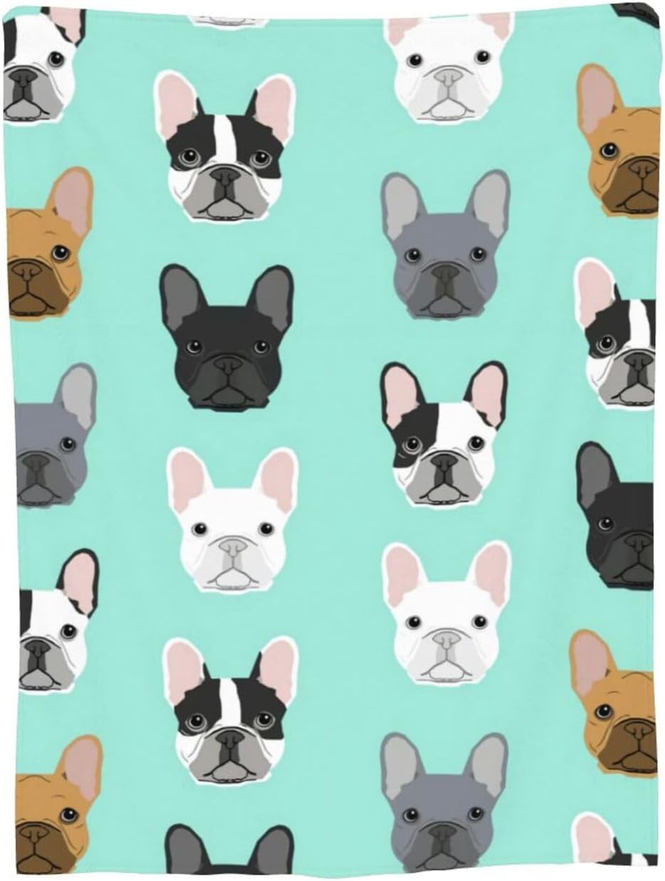 French Bulldog Blanket Dog Soft Cozy Flannel Throw Blankets Lightweight Warm Bed Throws Plush for Couch Sofa Camping Office Travel Home Bedroom Decor Girls Boys Teens Women Gifts, 60"x50"