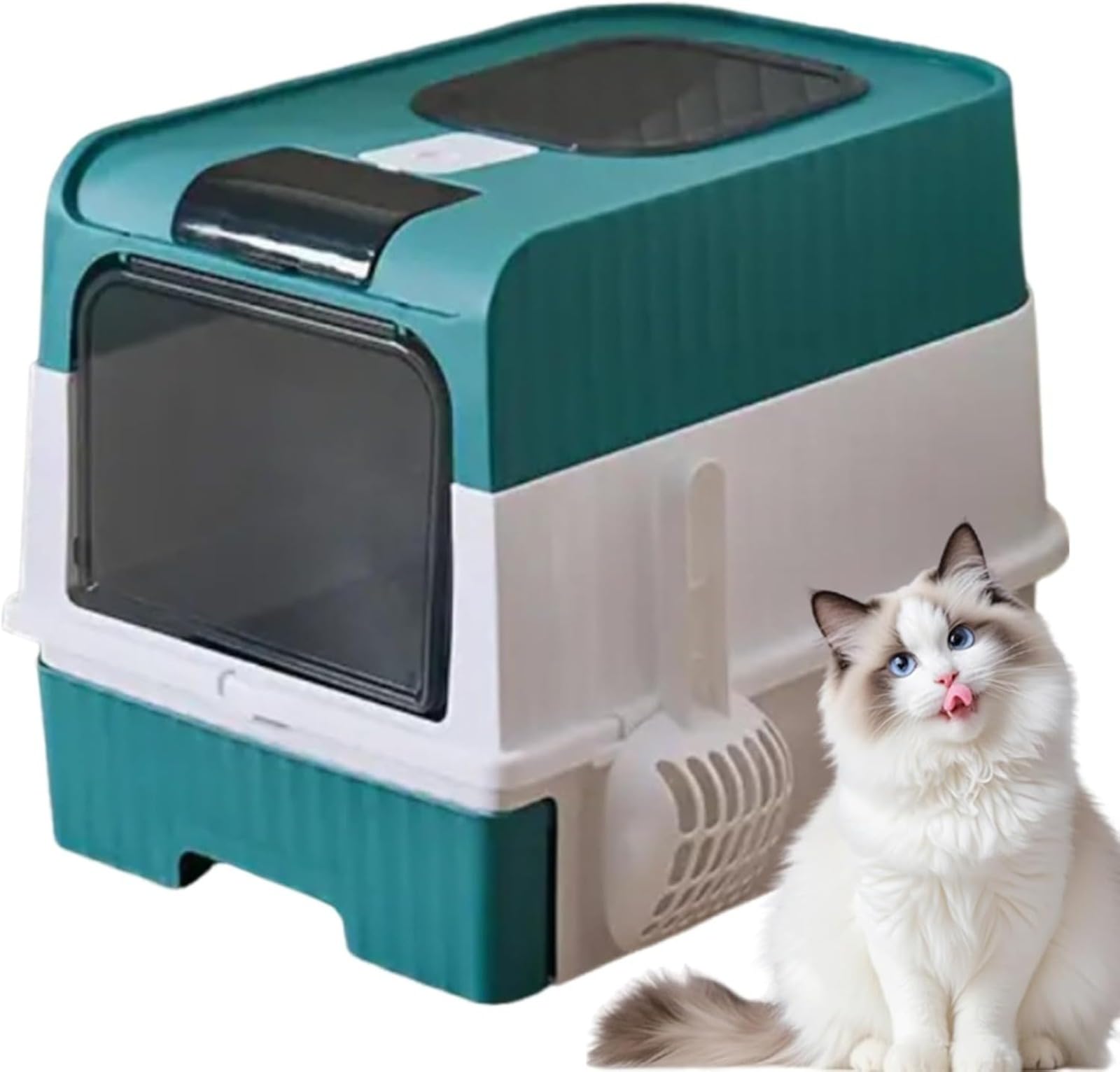 Caja de arena cerrada extragrande para gatos con cuerpo extraíble y cajón de empuje para una fácil recogida, control de olores para gatos gordos y varios gatos