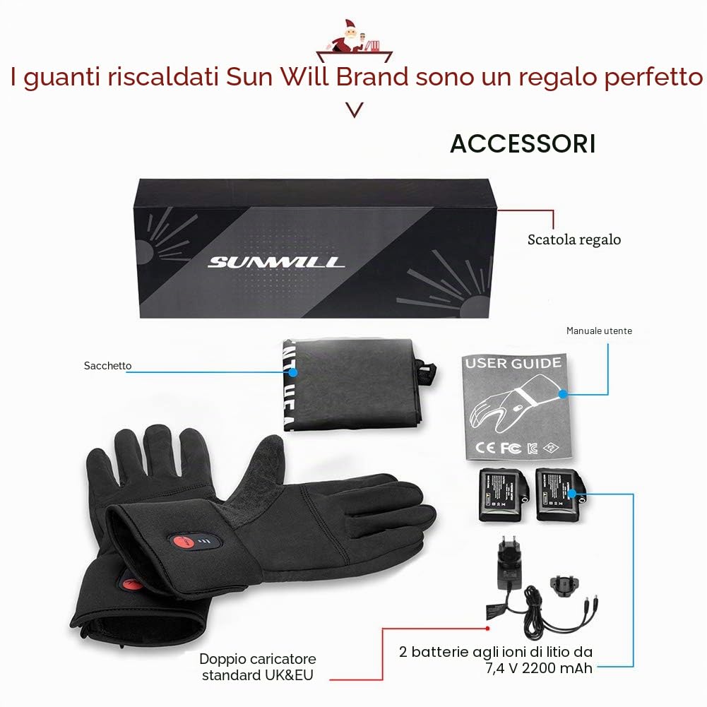 Sun Will Guanti Elettrici Riscaldati Foderato con Batteria Ricaricabile Touchscreen Uomo e Donna Sottili Guanti Termici Invernali Scaldamani per Ciclismo Sci Caccia Pesca Morbo di Raynaud Artrite