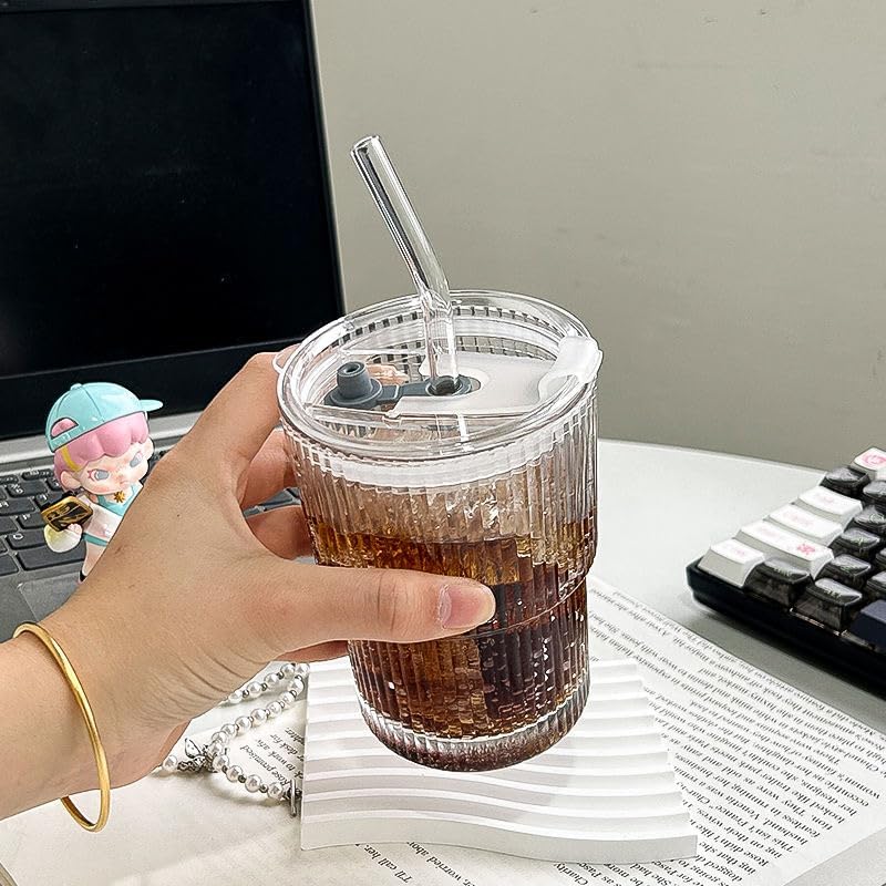 Image of Ice Juice Drinks Glass Can Mug with Straw for Milk /Coffee /Green Tea Cup Set of 1-400ml Transparent Can Shape Cup (Pack of 1)