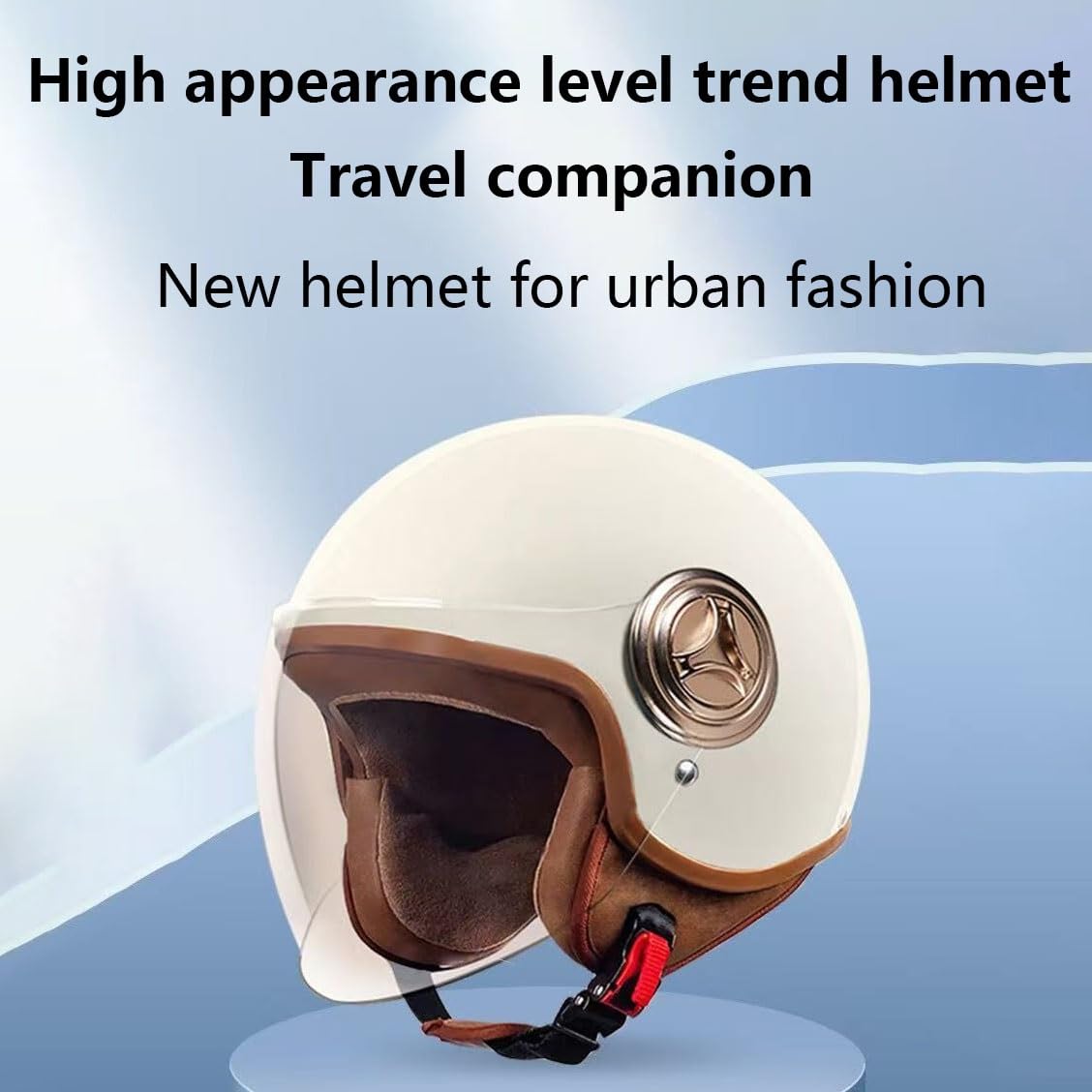Vespa Cat Ears Motorcycle Half Helmet with Visor,Retro 3/4 Men Women Half Face Helmet for Chopper Scooter Skateboard Electric Street Moped Bicycle Open Face Helmet, DOT Approved