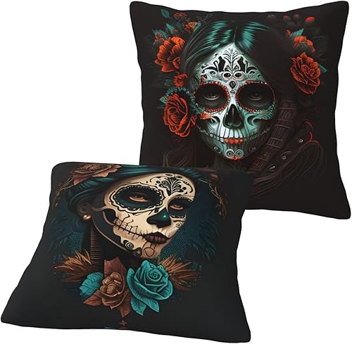 Miniatura 2 de Juego de 2 fundas de almohada decorativas con diseño de calavera muerta del día de los muertos para habitación, dormitorio, sofá, silla, automóvil,