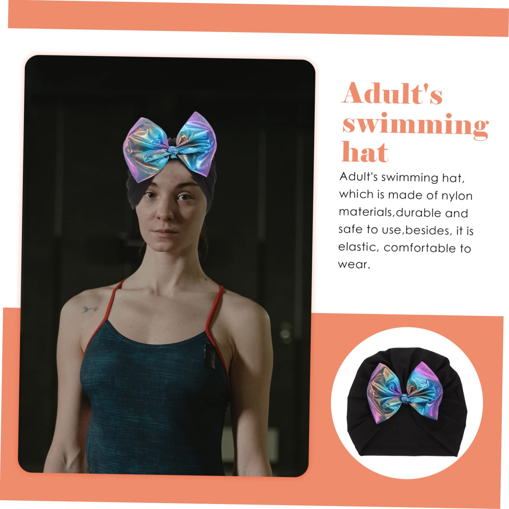 BESPORTBLE 5pièces Bonnet De Natation Décoratif Chapeau De Bain Cheveux avec Nœud Brillant Bonnet Adulte Nylon Facile à Porter pour Piscine Et