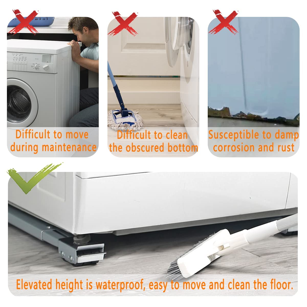 Deslizadores ajustables para electrodomésticos pesados, soporte para refrigerador, lavavajillas, lavadora, secadoras, rodillos móviles con freno y elevador (blanco)