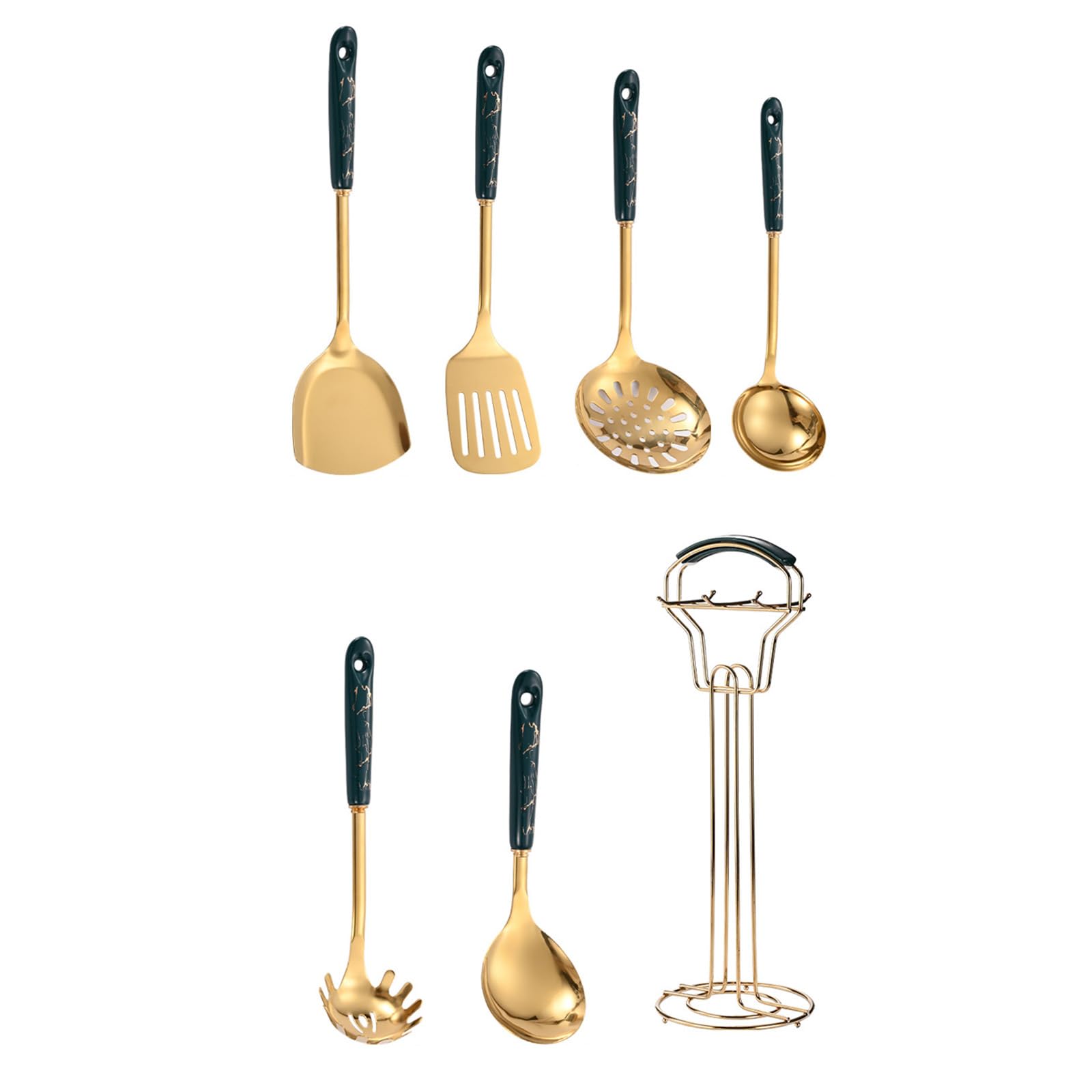 7-teiliges Küchenutensilien-Set, Edelstahl, Kochutensilien-Set, Kochutensilien, Löffel mit Loch, platzsparendes Werkzeug