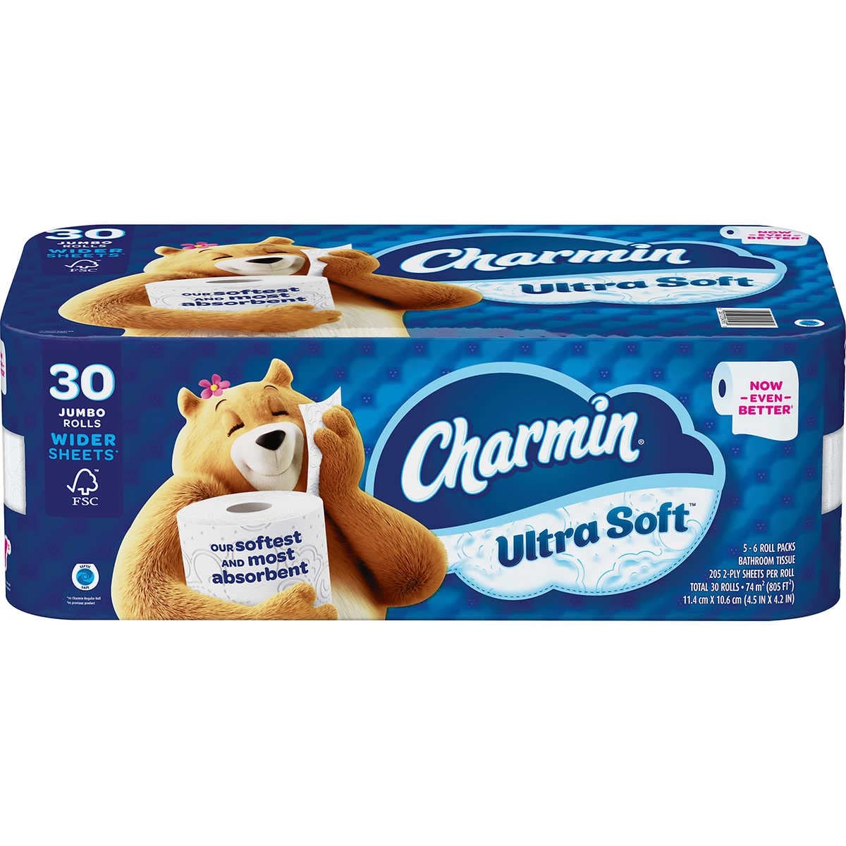 Charmin Ultra Soft Bath Tissue, Jumbo Roll, 2-Ply, 4.5" x 4.2", 205 Sheet, 30 Ct