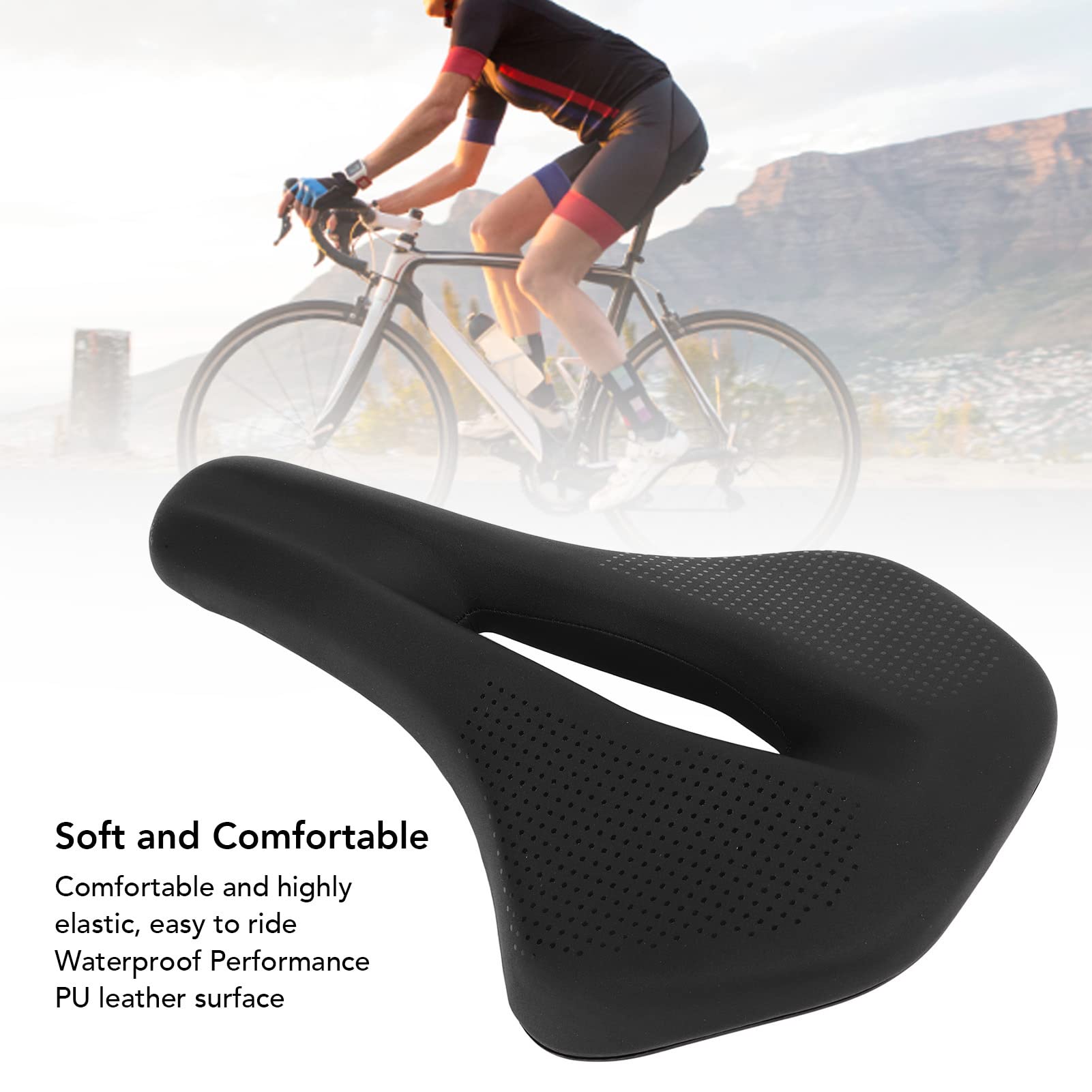 HERCHR Selle De Vélo Sans Nez Confortable 22x14cm - Siège VTT Cuir PU Absorbant Chocs