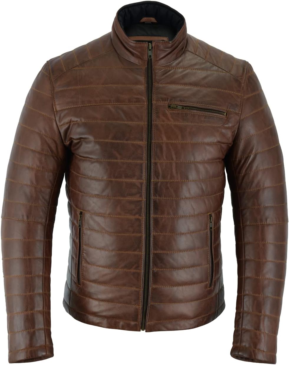 Leathers Men's Classic Down Bomber Leather Jacket-Original Lambskin Leather– Leather Motorcycle Jacket Men-Christmas Gift