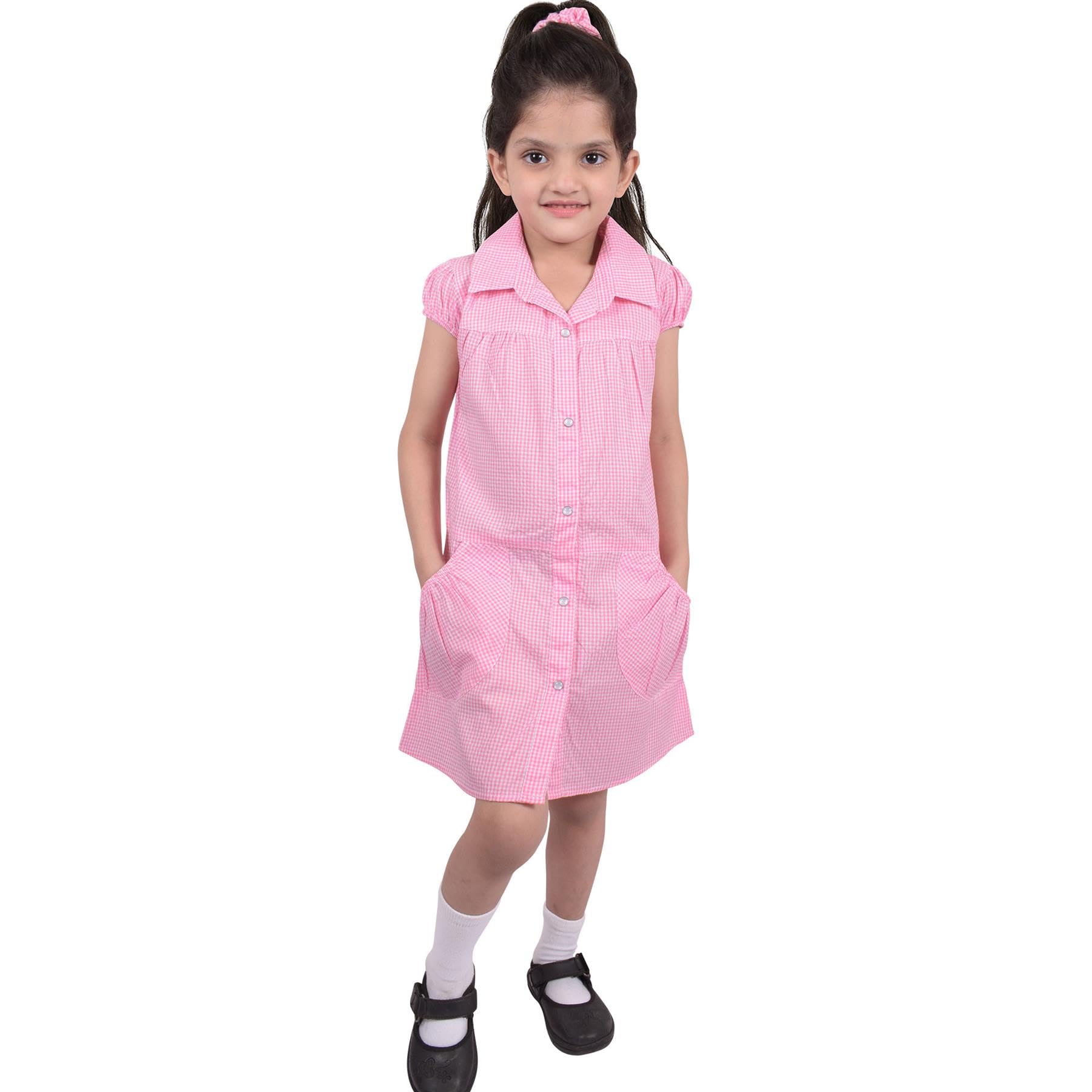 A2z 4 Kids Girls Baby Pink School Uniform Summer Dress With Hair Bobble B. Pink 6-7