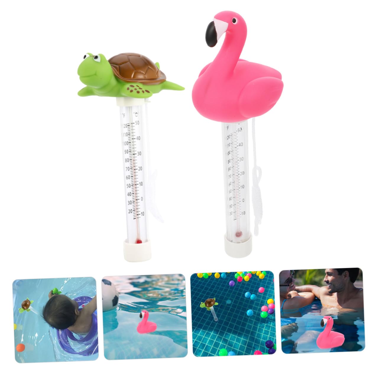 VANZACK 5 Sätze Schwimmendes Wasserthermometer Für Pool Und Badewanne Flamingo Schildkröte Präzise Temperaturmessung Für Teich Aquarium Und Zu Verwenden 2 Stück * 5