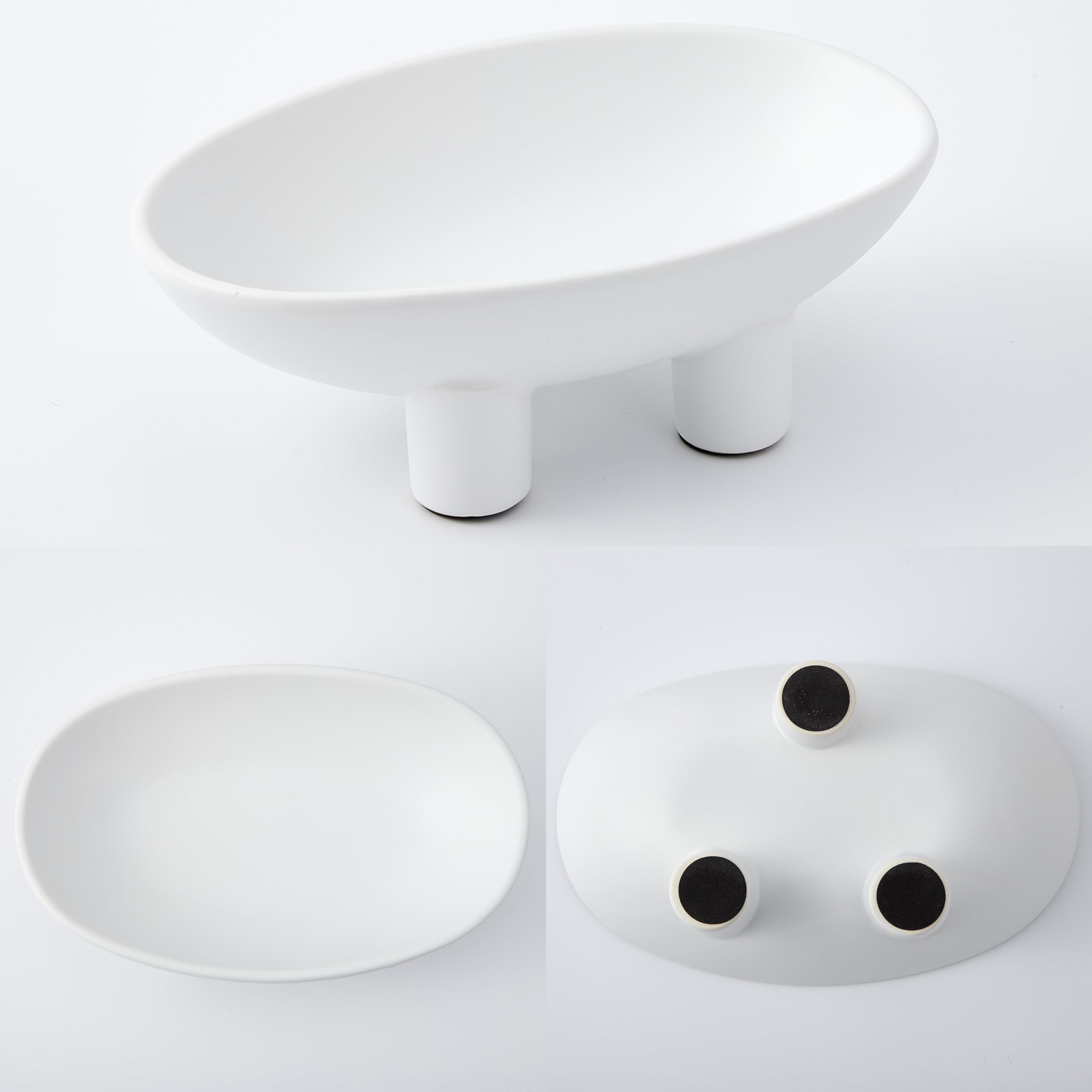 Denique White Ceramic Fruit Bowl for Kitchen Counter, 10inch 3-Legs Decorative Bowl for Table Decor, Ceramic Fruit Stand Snack Bowls Oval Plates for Fruit Breads Snack