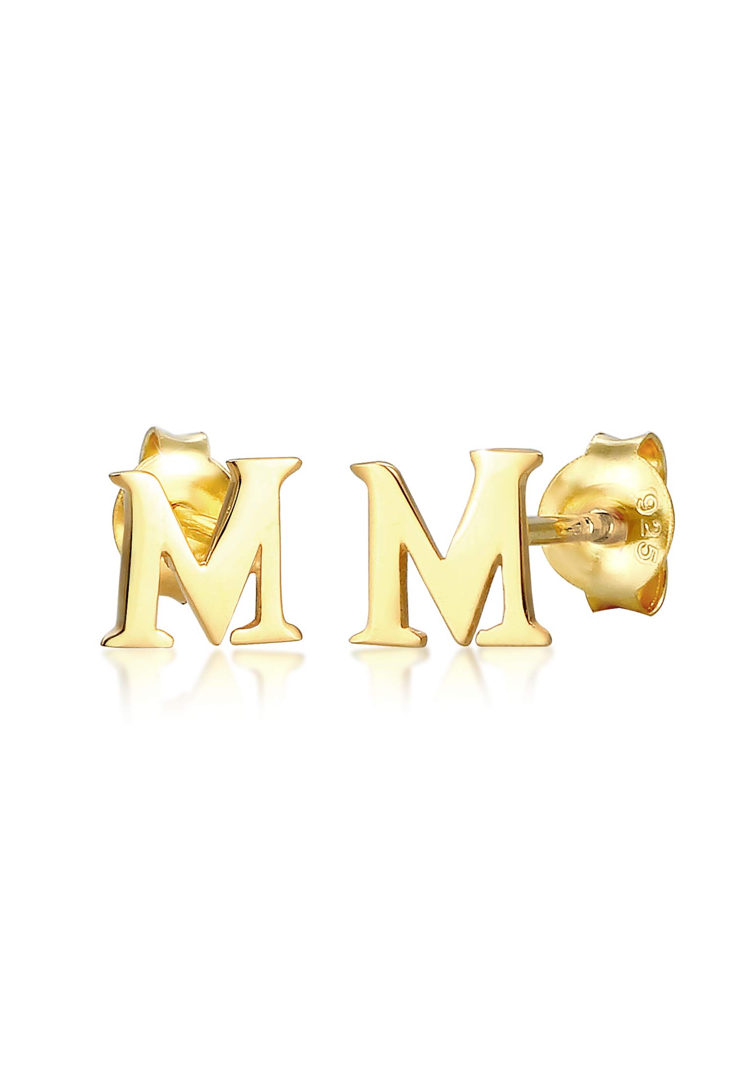 Elli Earrings Studs Letter M Initials Minimal in 925 Sterling Silver Gold Plated