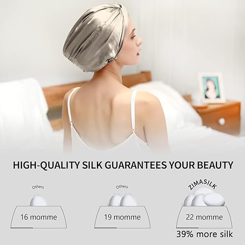 Miniatura 73 de ZIMASILK - Gorro para dormir de 100% seda morera de 0.18 libras para el cuidado del cabello, capota de seda con elástico para la cabeza (1 unidad,