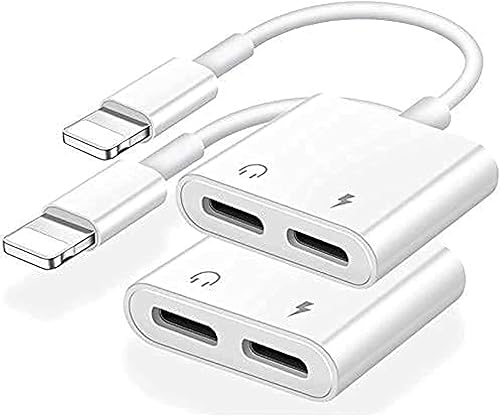 Certificado MFi de Apple Paquete de 2 adaptadores Lightning a 2 Lightning para iPhone, Dual Lightning AUX + adaptador de carga, divisor de cable