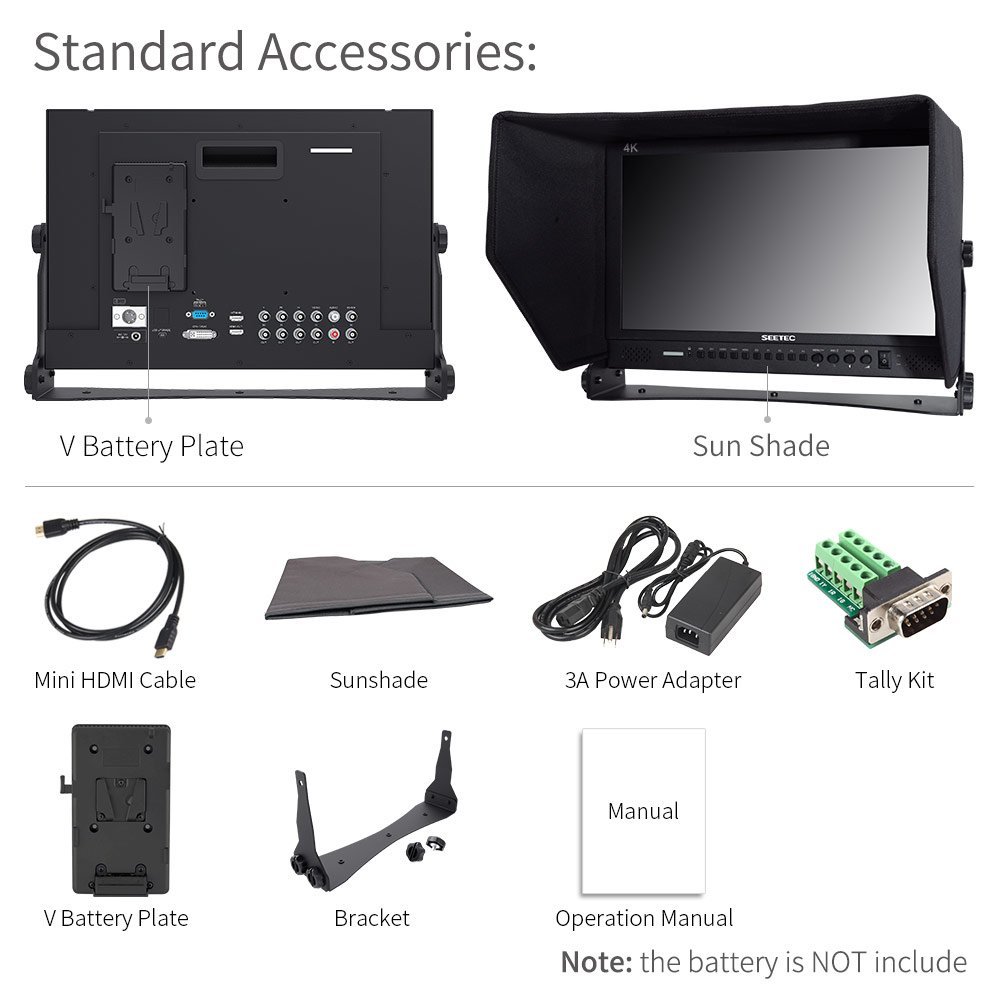 Seetec P173-9HSD Camera Monitor Pro Broadcast 17.3" 4K Ultra HD 1920x1080 Field Video LCD Schermo IPS 600:1 Alto Contrasto con 3G-SDI HDMI AV YPbPr DVI