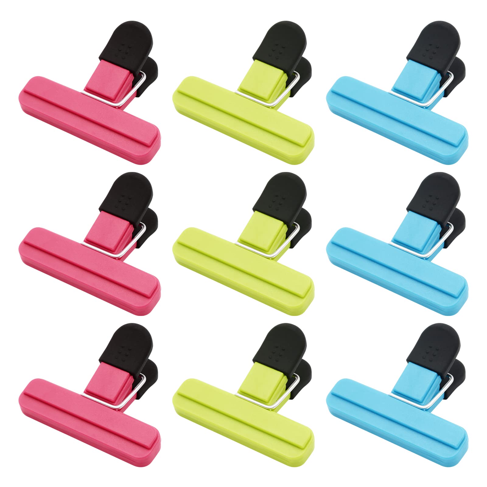 Hongtellor bag clips for Food Storage,9 Pcs Kitchen Storage Clip,Airtight,3 Colours Sturdy Sealing keeping fresh Plastic Home, and Office, Blue,green,red