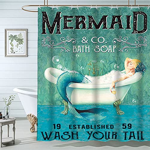 Blue Mermaid Ocean Shower Curtain Mermaid Bathroom Set 60Wx72L Inch ...
