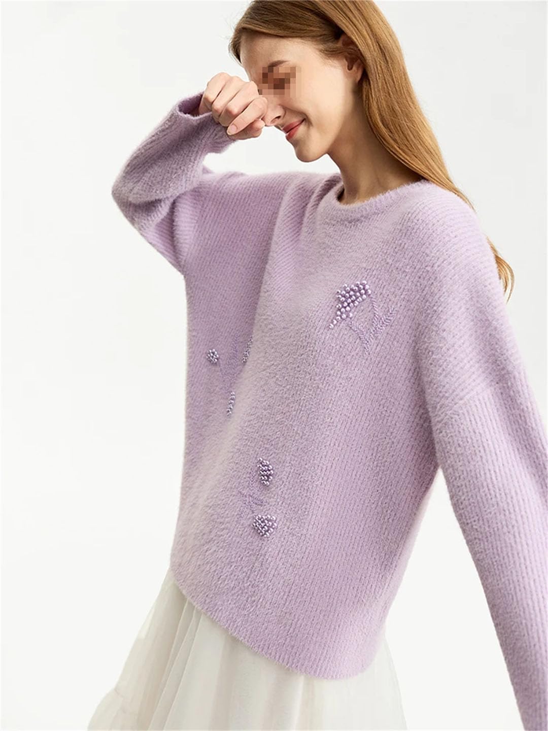 Cappotto da Donna Girocollo in Lana Maglione Invernale Sciolto con Maniche Lunghe Pullover Casual Solido
