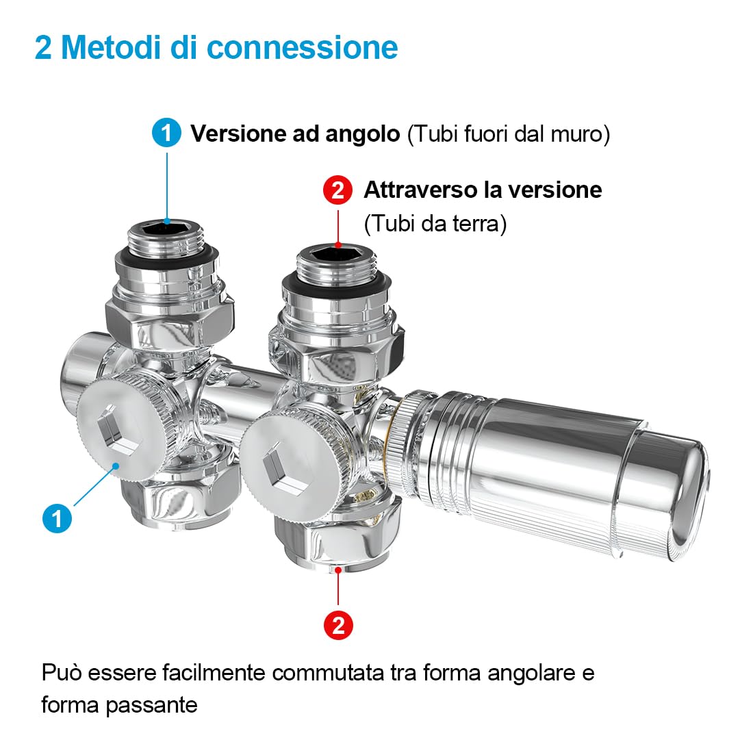 Set Moderno Di Valvole Angolari E Copri Tubi Per Radiatore - Scelta Di Finure