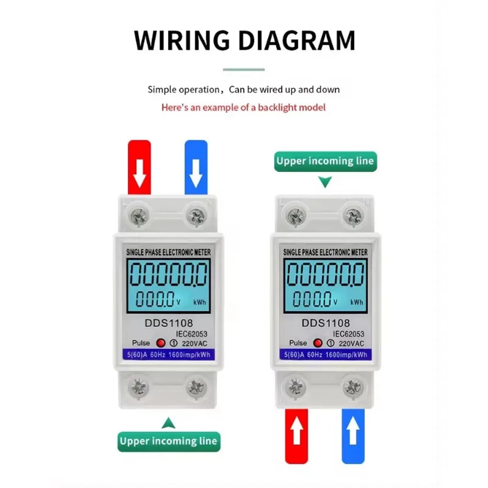 Jednofazowy licznik energii elektrycznej LCD, KWH VAW AC, cyfrowy watogodzin, 220 V, 60a, 50 Hz, elektryczna szyna DIN