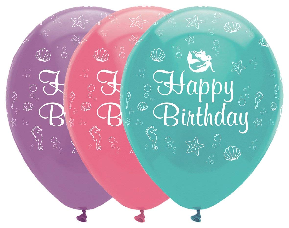 Creative Party Mermaid Birthday Balloons, 6 Purple, Green & Pink Balloons, Happy Birthday Balloons for Girls and Boys, Party Balloons, Birthday Party Supplies, RB320