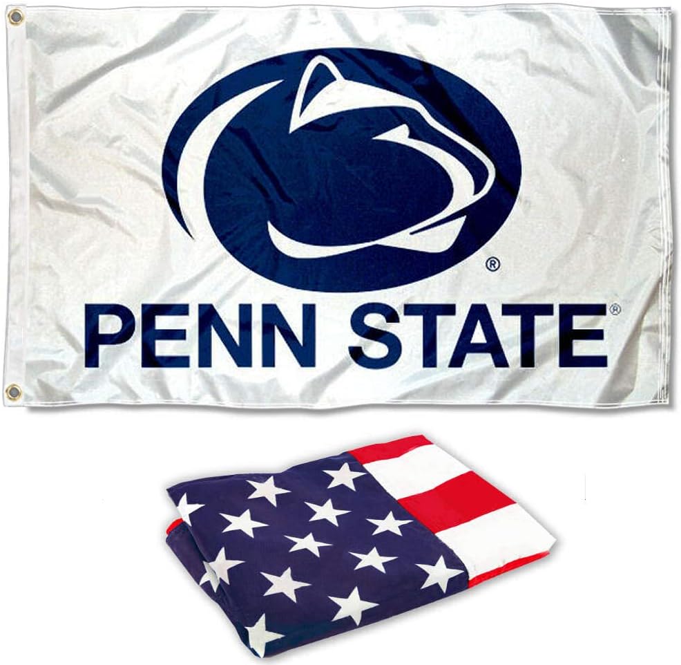 College Flags & Banners Co. Penn State University White Flag and USA 3x5 Flag Set